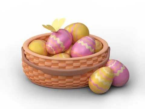 Colorful painted easter eggs in basket Stock Illustration