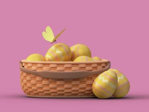 Colorful painted easter eggs in basket Stock Illustration