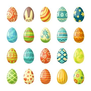 Colorful painted easter eggs flat illustrations set Stock Illustration