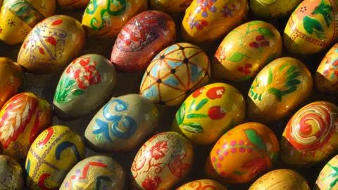 Colorful Painted Easter Eggs Made From Wood Stock Photos