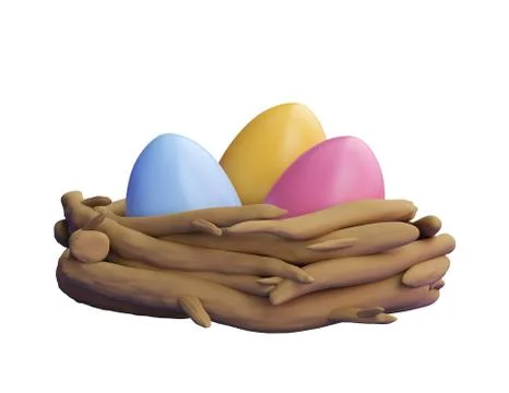 Colorful painted easter eggs in a nest Stock Illustration