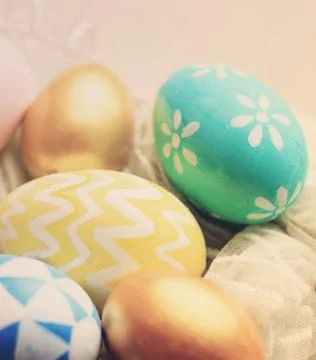 Colorful painted easter eggs with retro filter effect Stock-Fotos