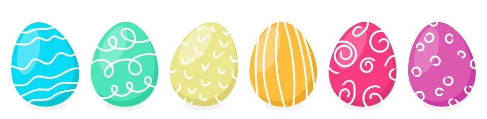 Colorful painted easter eggs in a row isolated vector flat design Stock Illustration