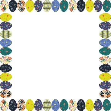 Colorful painted Easter eggs square frame. Easter holidays border frame des.. Illustrazione stock