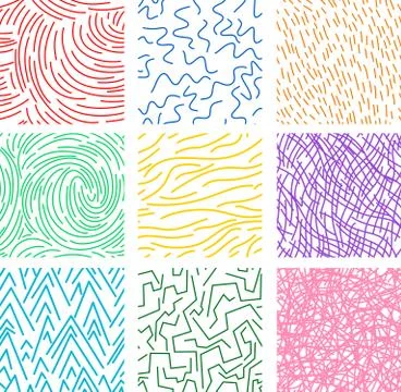 Colorful painted simple line pattern variation set Stock Illustration