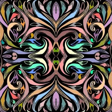 Colorful paisley seamless pattern. Vector floral bright background. Hand draw Stock Illustration