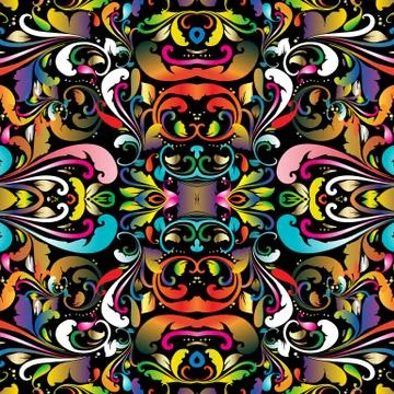 Colorful paisley seamless pattern. Vector floral bright background. Hand draw Stock Illustration