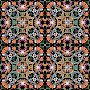 Colorful Paisley seamless pattern. Vector ornamental floral greek background Stock Illustration