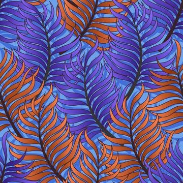 Colorful palm leaf seamless pattern. Tropical background illustration. Stock Illustration