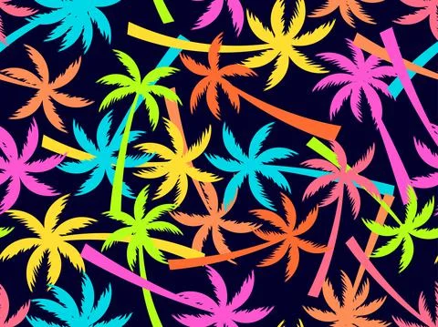Colorful palm trees seamless pattern. Summer time, wallpaper with tropical pa Stock Illustration