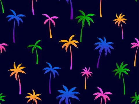 Colorful palm trees seamless pattern. Summer time, wallpaper with tropical pa Stock Illustration