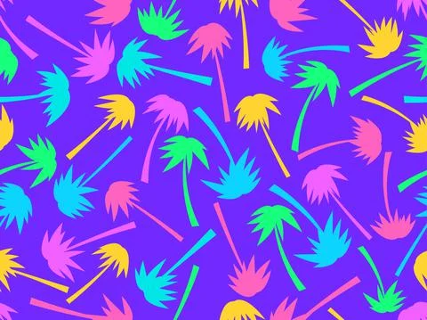 Colorful palm trees seamless pattern. Summer time, wallpaper with tropical pa Stock Illustration