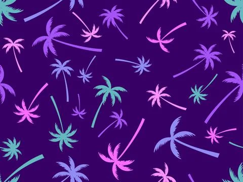 Colorful palm trees seamless pattern. Summer time, wallpaper with tropical pa Illustrazione stock