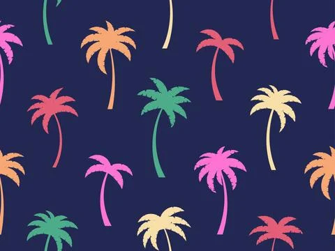 Colorful palm trees seamless pattern.  Summer time, wallpaper with tropical.. Stock Illustration