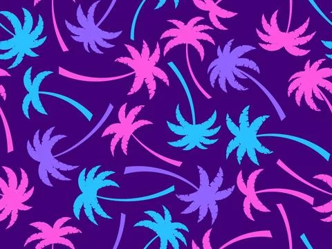 Colorful palm trees seamless pattern.  Summer time, wallpaper with tropical.. Stock-Illustration
