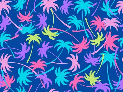 Colorful palm trees seamless pattern. Summer time, wallpaper with tropical .. Stock Illustration