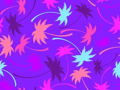 Colorful palm trees seamless pattern. Summer time, wallpaper with tropical .. Stock Illustration