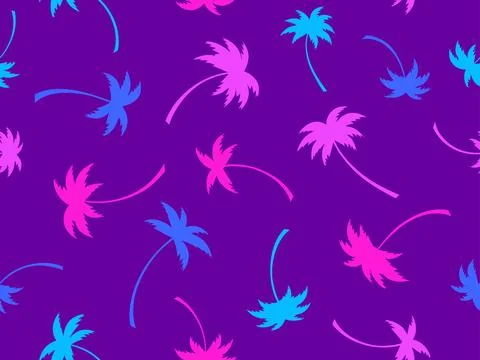 Colorful palm trees seamless pattern. Summer time, wallpaper with tropical .. Stock Illustration