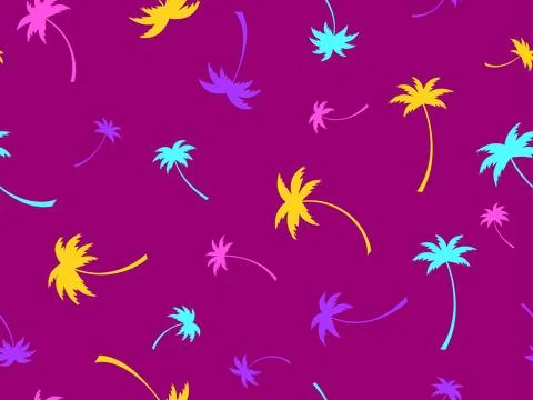 Colorful palm trees seamless pattern. Summer time, wallpaper with tropical .. Stock Illustration