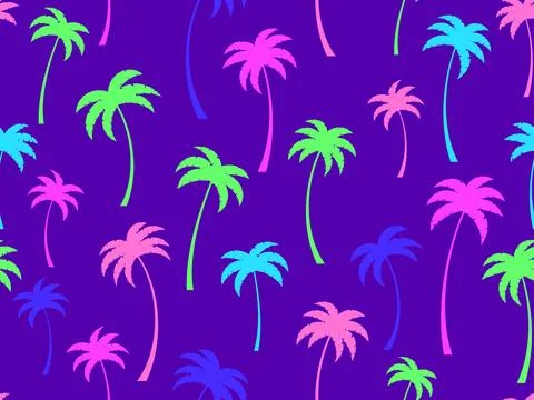 Colorful palm trees seamless pattern. Summer time, wallpaper with tropical .. Illustrazione stock