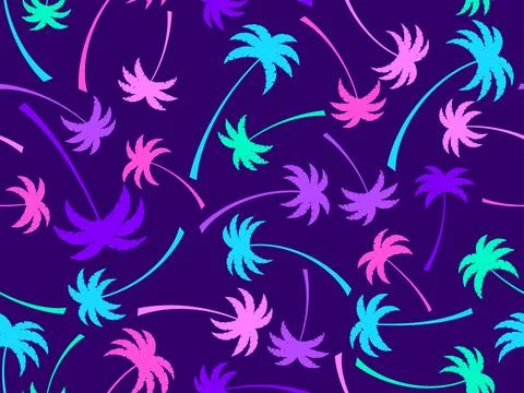 Colorful palm trees seamless pattern. Summer time, wallpaper with tropical .. Illustrazione stock