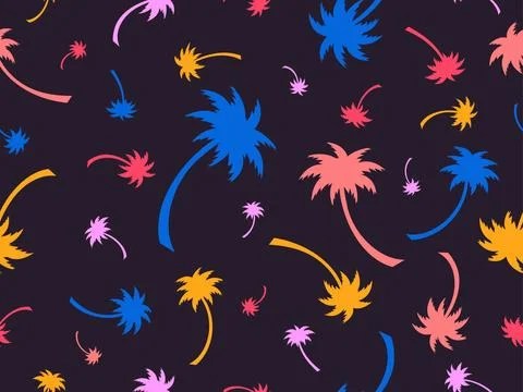 Colorful palm trees seamless pattern.  Summer time, wallpaper with tropical.. Stockillustratie