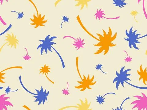 Colorful palm trees seamless pattern.  Summer time, wallpaper with tropical.. Stockillustratie