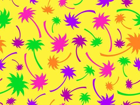 Colorful palm trees seamless pattern.  Summer time, wallpaper with tropical.. Stockillustratie