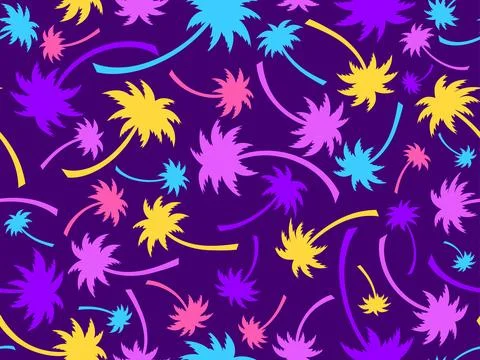 Colorful palm trees seamless pattern.  Summer time, wallpaper with tropical.. Stockillustratie