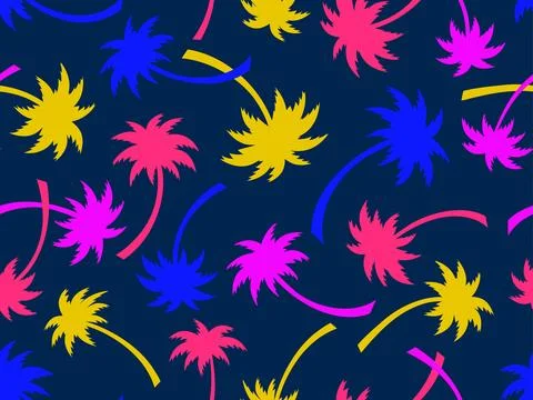 Colorful palm trees seamless pattern. Summer time, wallpaper with tropical .. Stock Illustration