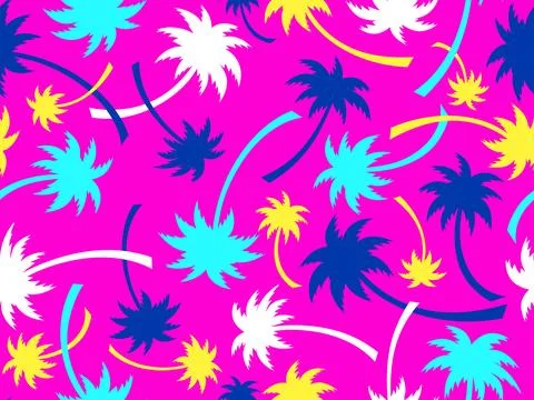 Colorful palm trees seamless pattern. Summer time, wallpaper with tropical .. Stock-Illustration