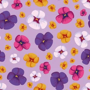 Colorful pansies vector seamless vector pattern Illustrazione stock