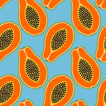Colorful Papaya Pattern on a Blue Background Creates a Bright Visual Displa.. イラスト素材