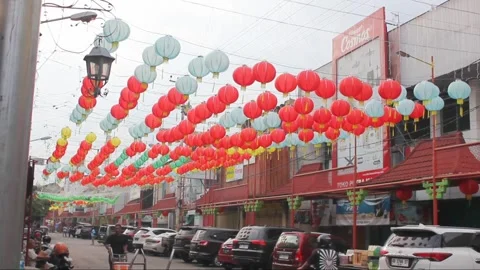 Colorful paper lanterns are hung outside Stock Footage 300067461