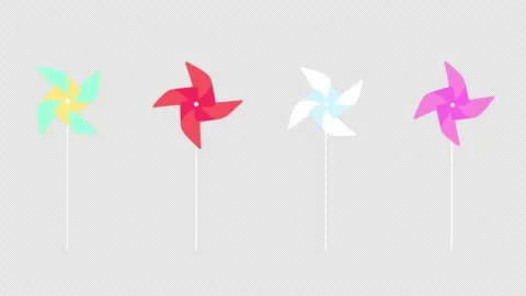 Colorful Paper Pinwheels Loop, Spinning and Stopping, Transparent Background Stock Footage 339072428