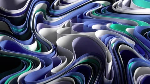 Colorful paper stripes dynamically weaving into undulating landscape, forming Stock Footage 297604823