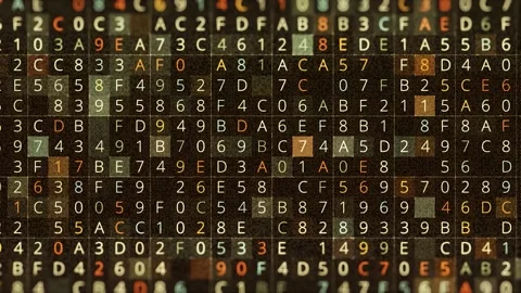 Colorful parallel rows of letters and numbers flickering fast on black 库存影片 145359162