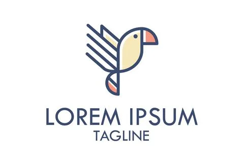 Colorful Parrot Line Logo Design	 Stock Illustration