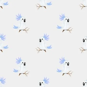 Colorful parrot pattern design with a seamless, watercolor style on a white.. Stock Illustration