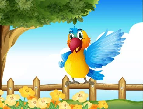 A colorful parrot standing on a fence Illustrazione stock