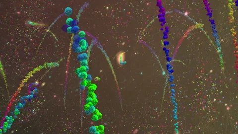 Colorful Particle Trails Arching and Cascading Like Fireworks Stock Footage 340327367