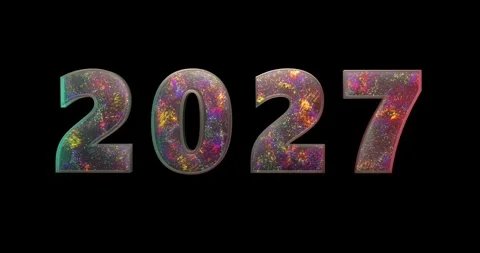 Colorful particles are generated inside transparent ‘2027’ Stock Footage 321796050