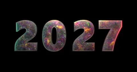Colorful particles are generated inside transparent ‘2027’ Stock Footage 321804655