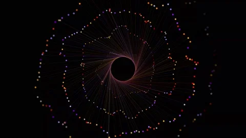 Colorful particles with connector lines on black background Stock Footage 200818353
