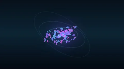 Colorful particles flowing within glowing elliptical orbits Stock Footage 335874608