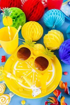 Colorful party table setting Stock Photos