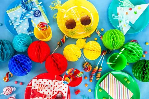 Colorful party table setting Stock Photos
