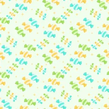 Colorful Pastel Candy Seamless Pattern with Cyan Yellow and Lime Green Sweets Stock Illustration