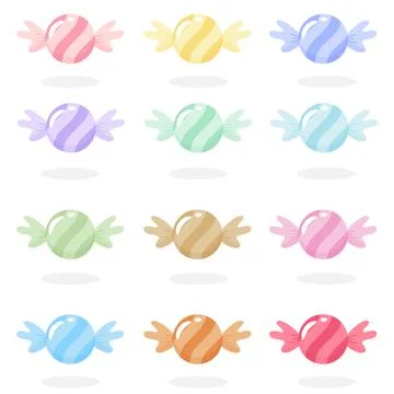 Colorful pastel candy vector set with striped patterns and wing-shaped wrappe Stock Illustration