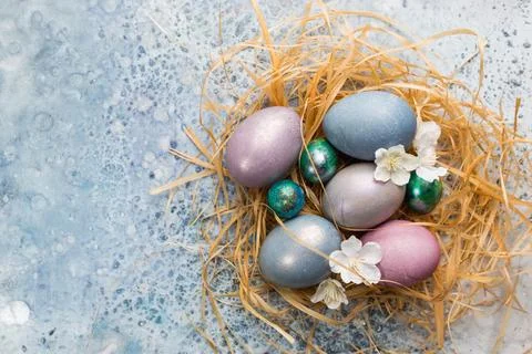 Colorful pastel easter eggs Stock Photos